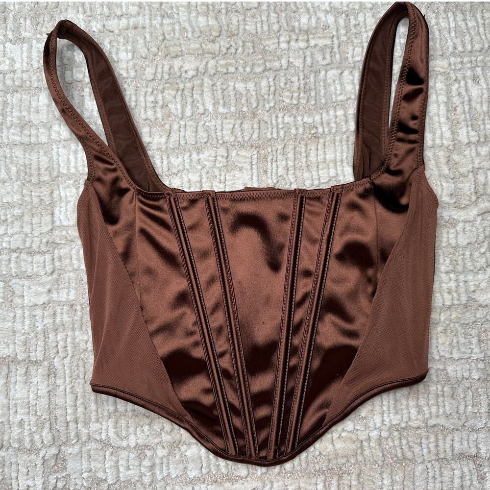 Forever 21 Brown Silk Cropped Corset Tank